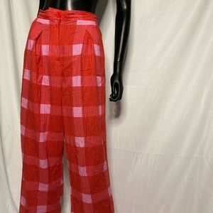 Anthropologie Red & Pink Plaid Pants